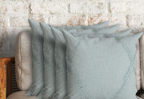 Set of Four 18" Pale Aqua Diamond Cotton Throw Pillow Covers