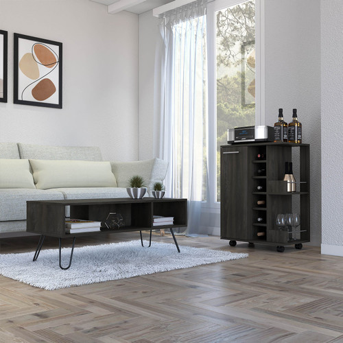 Set of Two Espresso and Black Wood Furniture Set