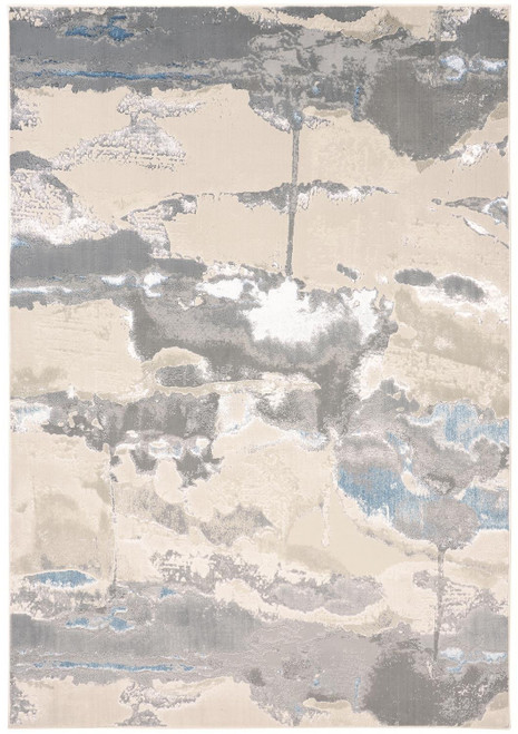 12' X 18' Gray Ivory And Blue Abstract Area Rug