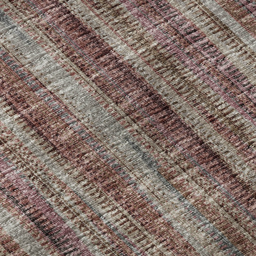 8' X 10' Burgundy And Gray Striped Washable Indoor Outdoor Area Rug