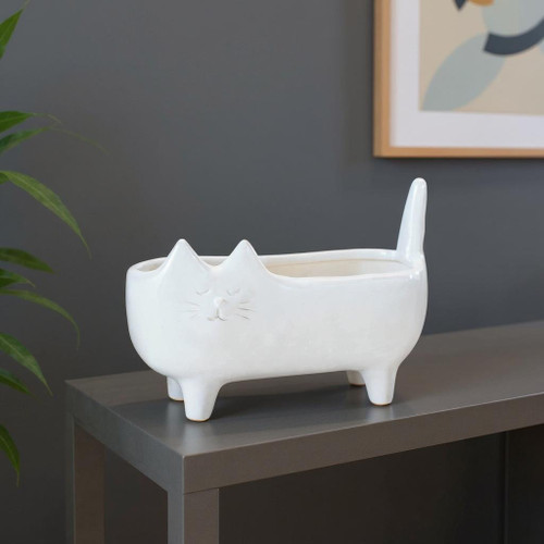 Set of Two White Ceramic 1 Ounce Statue Planters