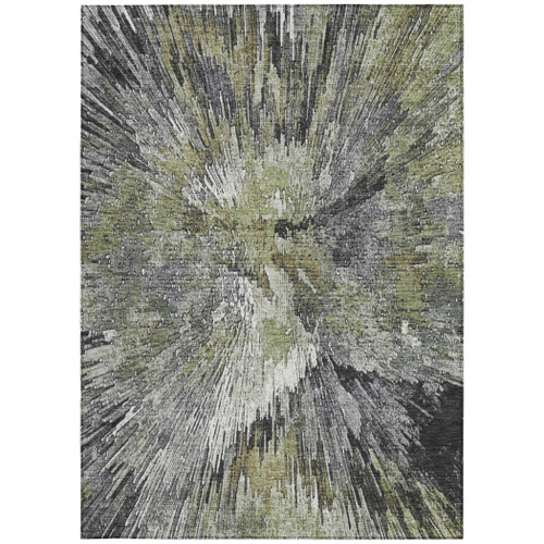 5' X 8' Fern Green Ivory And Gray Abstract Washable Indoor Outdoor Area Rug