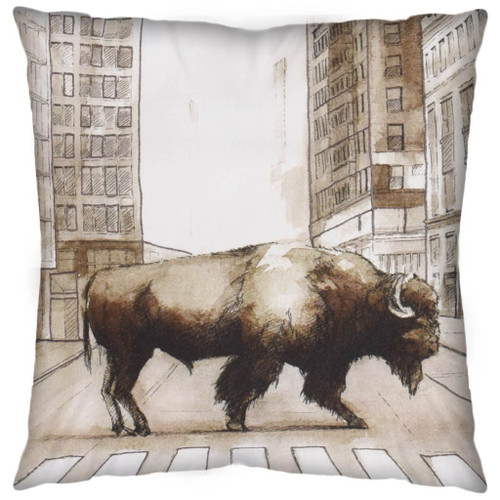 18" Brown And Cream Bison Linen Throw Pillow Cover