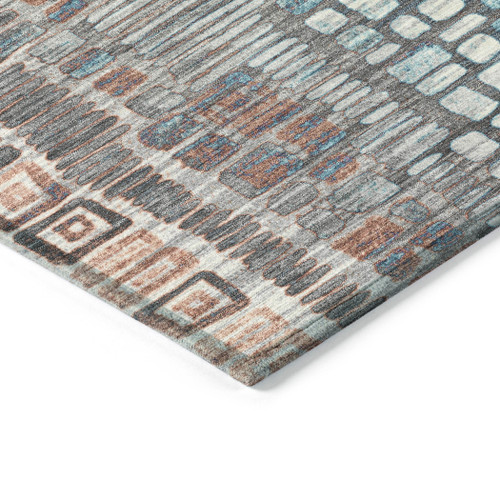 5' X 8' Copper Ivory And Blue Geometric Washable Indoor Outdoor Area Rug