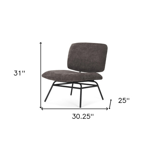 30" Charcoal and Black Chenille and Metal Slipper Chair