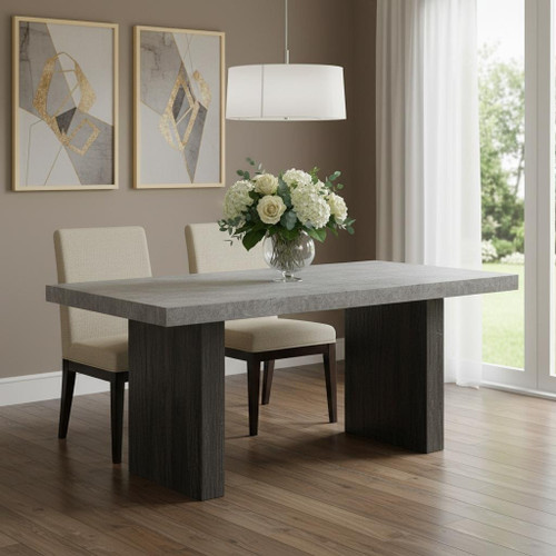 78" Gray and Dark Brown Faux Marble and Wood Double Pedestal Base Dining Table