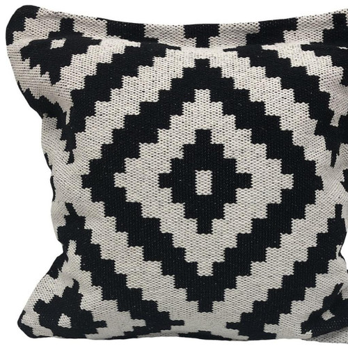 20" Black And White Geometric Polyester Blend Throw Pillow Cover