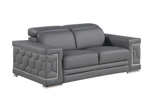 Two Piece Gray Genuine Leather Five Person Seating Set