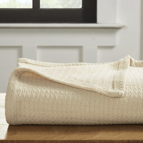 Queen Ivory Cotton Waffle Weave Blanket