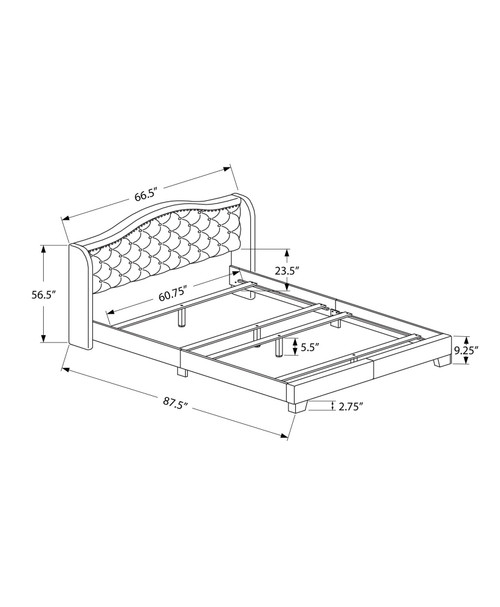 Dark Gray Wood And Tufted Velvet Queen Bed Frame