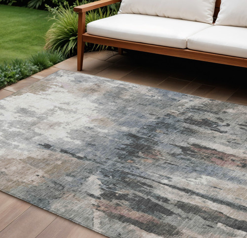 9' X 12' Beige Ivory And Gray Abstract Washable Indoor Outdoor Area Rug