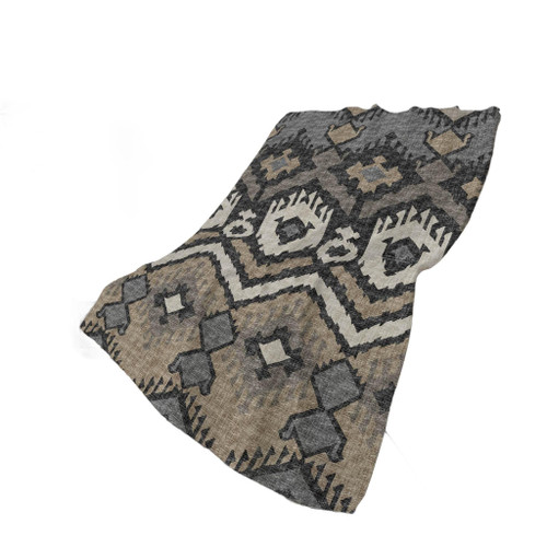 50" X 70" Sand Ivory And Gray Ikat Polyester Woven Plush Throw Blanket