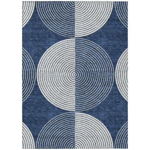 10' X 14' Navy Blue And Ivory Geometric Washable Indoor Outdoor Area Rug