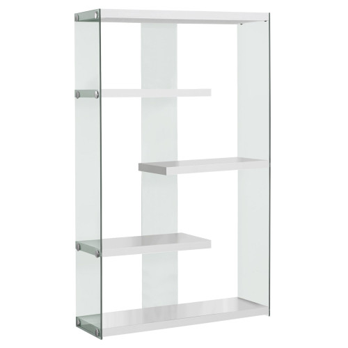 59" White And Clear Glass and Wood Four Tier Etagere Bookcase