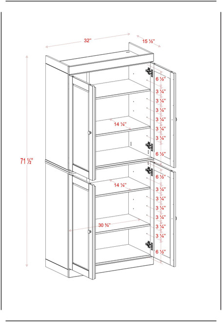 32" White Solid Wood Free Standing Four Door Linen Cabinet
