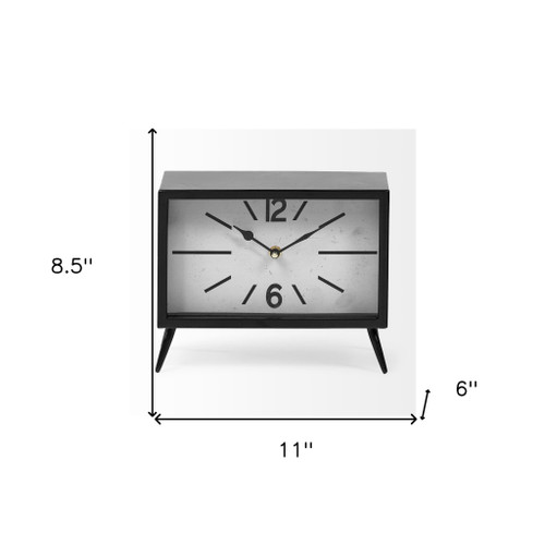 11" Black And White Metal Table Clock