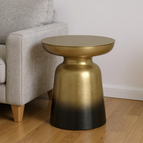 18" Powder Coated Gold and Black Iron Round Pedestal End Table