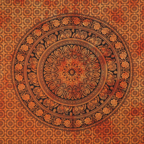 Orange And Black Floral Cotton Twin Flat Sheet