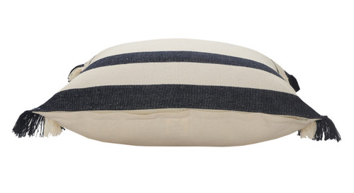 20" Blue And White Striped Cotton Throw Pillow Cover with Fringe