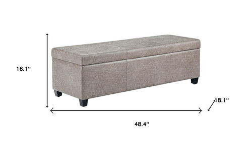 48" Taupe and Dark Brown Faux Leather and Solid Wood Upholstered Storage Bench With Flip Top