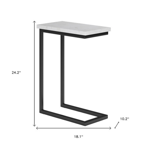24" Glossy White and Black Marble and Iron End Table