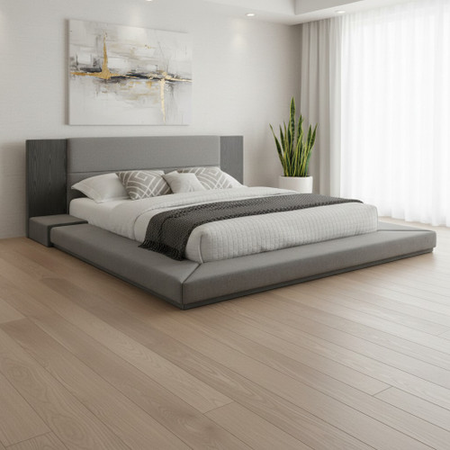 Gray and Dark Gray And Upholstered King Bed Frame