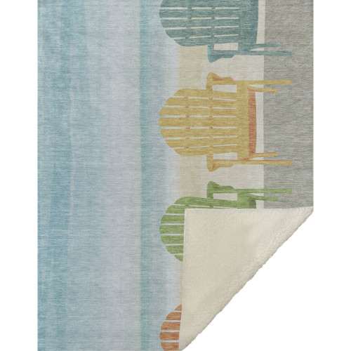 50" X 70" Blue Yellow And Green Striped Microfiber Plush Throw Blanket