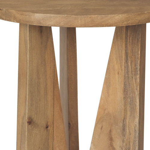 22" Natural Distressed Solid Wood Round End Table