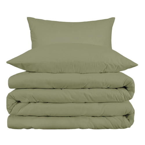 Sage King Cotton Washable Duvet Cover Set With Two Shams