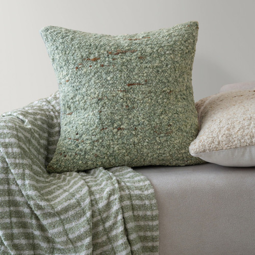 24" Green Wool Throw Pillow Cover