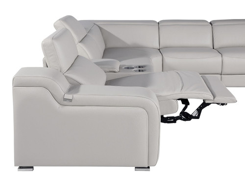 Light Gray Italian Leather Power Reclining L Shaped Eight Piece Corner Sectional With Console
