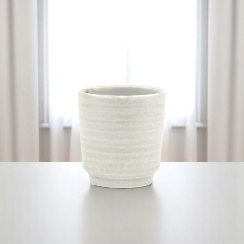 White Ceramic 15 Ounce Round Distressed Pot Planter