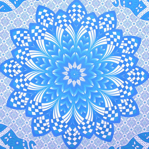 Blue And White Floral Cotton Queen Flat Sheet