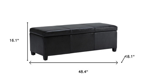48" Black and Dark Brown Faux Leather and Solid Wood Upholstered Storage Bench With Flip Top