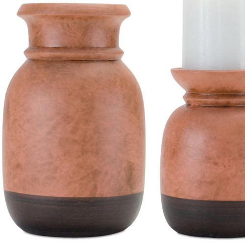 Set of Two Black Abstract Ceramic Tabletop Pillar Candle Holders