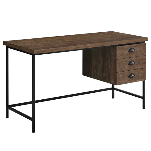 55" Brown and Black Computer Desk With Three Drawers
