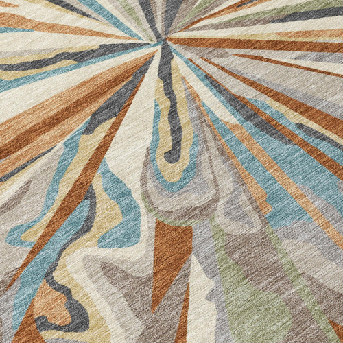 9' X 12' Orange And Teal Blue Abstract Washable Indoor Outdoor Area Rug