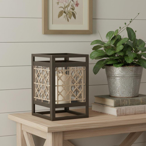 10" Brown Abstract Iron Tabletop Lantern Candle Holder