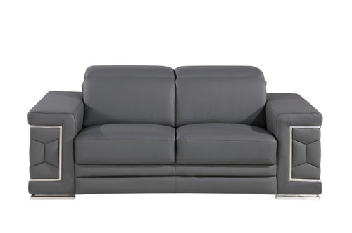 Three Piece Gray Genuine Leather Six Person Seating Set