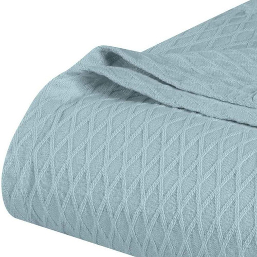 King Aqua Cotton Plain Weave Geometric Blanket