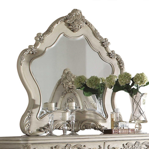 48" White Abstract Wood Framed Mounted Dresser Mirror