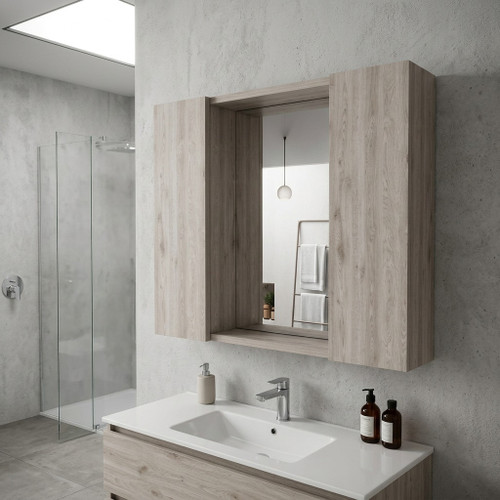 24" Light Gray Wood Floating Double Door Bathroom Vanity And Medicine Cabinet With Mirror