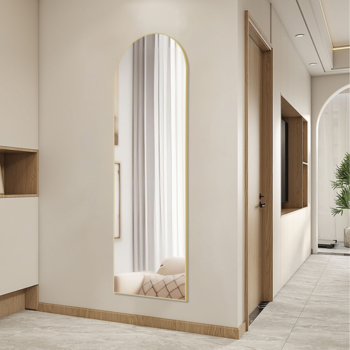 64" Gold Aluminum Arch Freestanding And Wall Mounted Framed Full Length Mirror