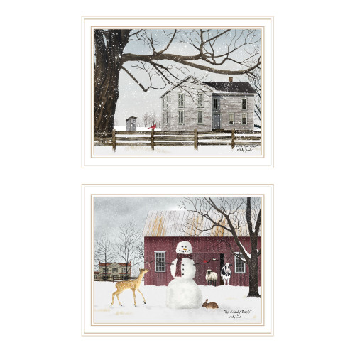 Set Of Two Life in the Countryside Winter White Framed Wall Art
