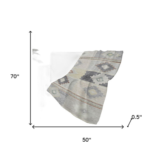 50" X 70" Gray Beige And Ivory Geometric Polyester Woven Plush Throw Blanket