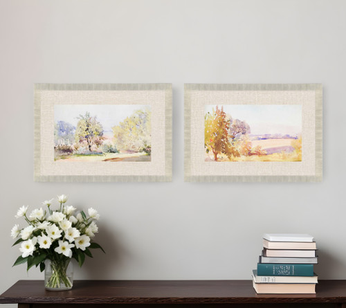 Set Of Two Sunrise Serene Gold Framed Print Wall Art
