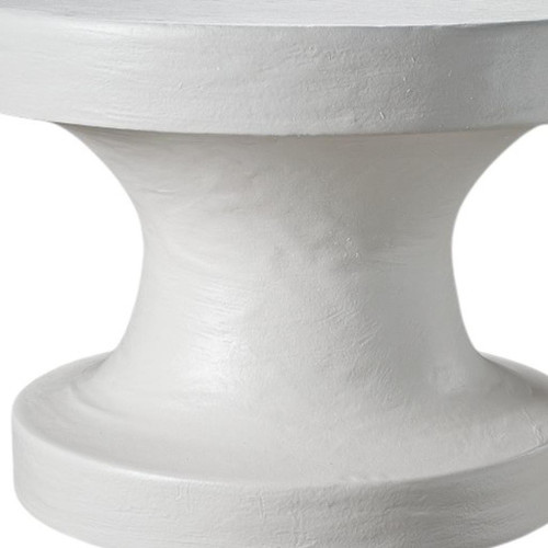 22" Matte White Lime Plaster Round Pedestal End Table
