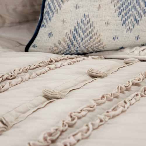 92" X 106" Natural Striped Cotton Quilt