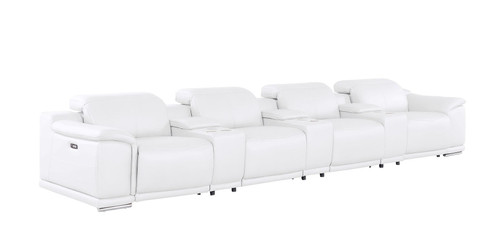 175" White Top Grain Leather Reclining USB Sofa And Storage