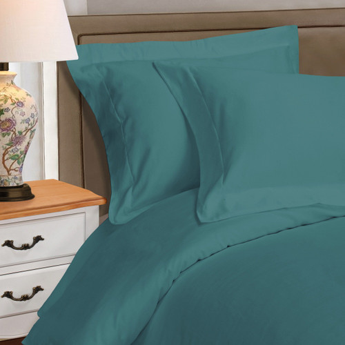Sea Green King Cotton Blend Washable Duvet Cover Set With Two Shams
